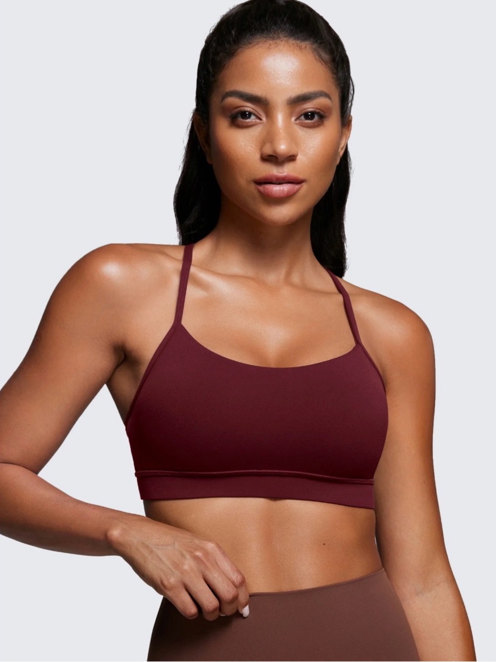 CRZ Yoga Butterluxe Sports Bra, Small, NWOT, Red Merlot, Power Y design